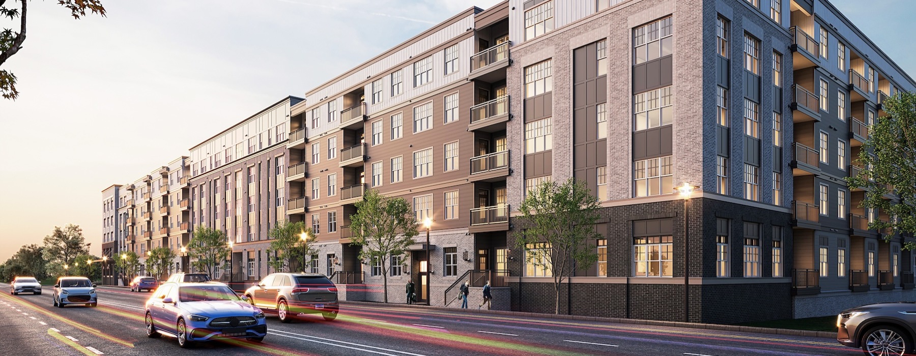 a street with cars and buildings along it